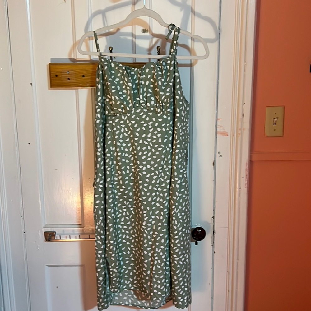 Shein Curve green polka date dress